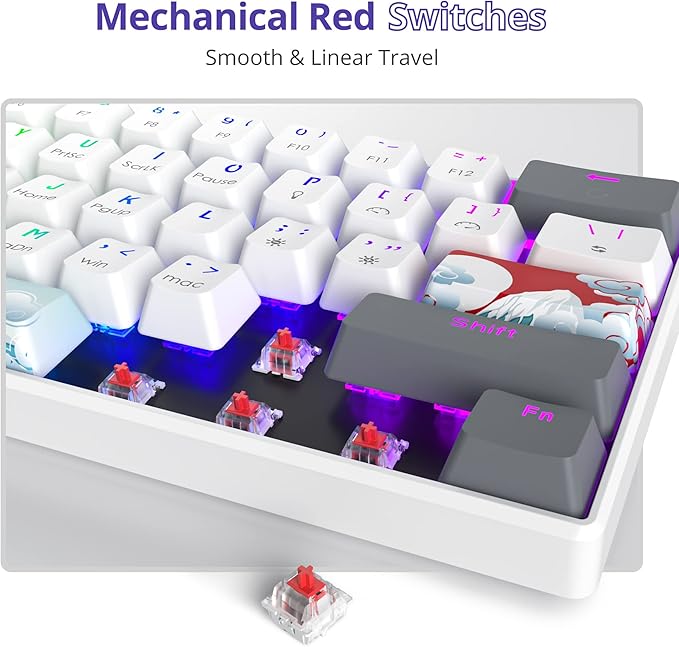60% Mechanical Keyboard 61-Key Wired Gaming Keyboard with Red Switch RGB Lighting Effect PBT Keycaps Ultra-Compact Mini Keyboard Suitable for Win/Mac(61 White)