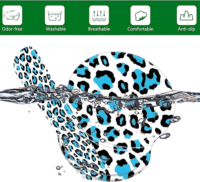 Bxgolkgd Ergonomic Gel Mouse Wrist Rest Pad and Keyboard Pad SetAnti-Slip PU Bottom Easy Typing and Relieve Wrist Pain with Cute Coaster Set (3-Blue Leopard Print)