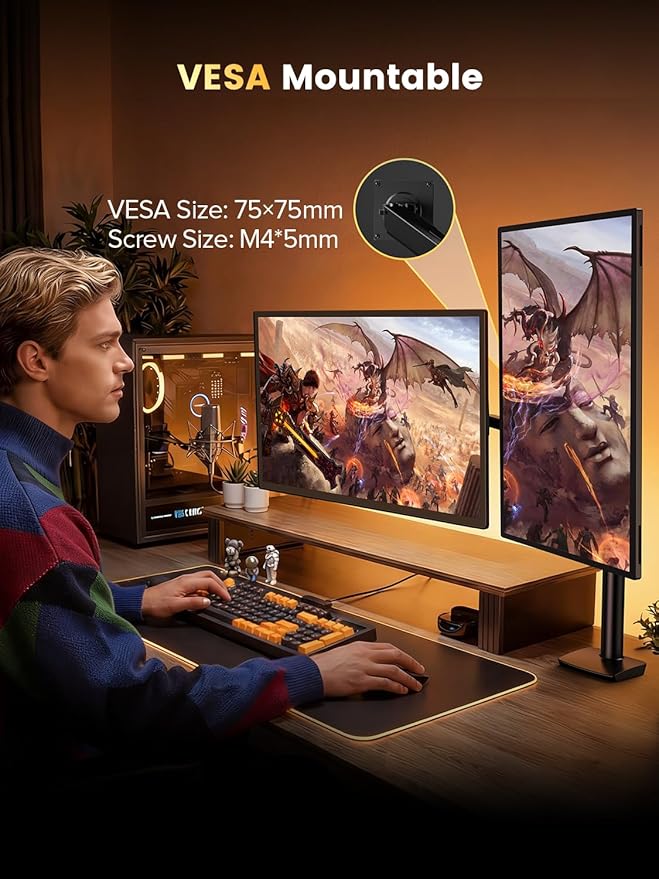 UPERFECT 24.5''Portable Gaming Monitor 500Hz 0.1ms Ultra-Fast IPS Monitor FreeSync HDR 600Nits Built-in Stand Speaker and VESA Mountable DP1.4 USB C HDMI Second Screen for Laptop Game Console