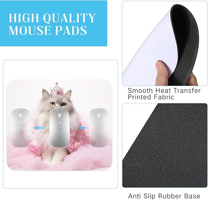 Nezyo 21 Pieces Sublimation Mouse Pad Blanks Non Slip Rubber Blank Pad Round Rectangle Heart Shaped Mouse Pad for DIY Crafts Transfer Heat Press Printing