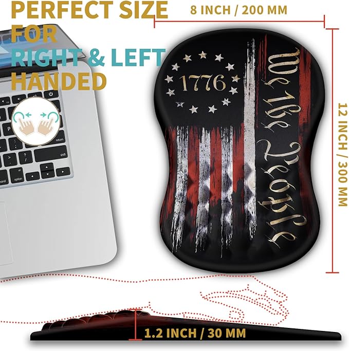 Hokafenle Ergonomic Mouse Pad Wrist Support with Massage Design Wrist Rest Pain Relief Mousepad with Memory Foam&ampNon-Slip PU Base Mouse Pads for Wireless Mouse &amp Desk (12x8 inchFlag)