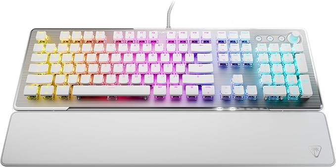 Turtle Beach Vulcan II – Full-Size PC Gaming Keyboard Titan II Mechanical Switches Customizable RGB Illuminated Keys Detachable Palm Rest Media Controls Aluminum Top Plate Numpad – White