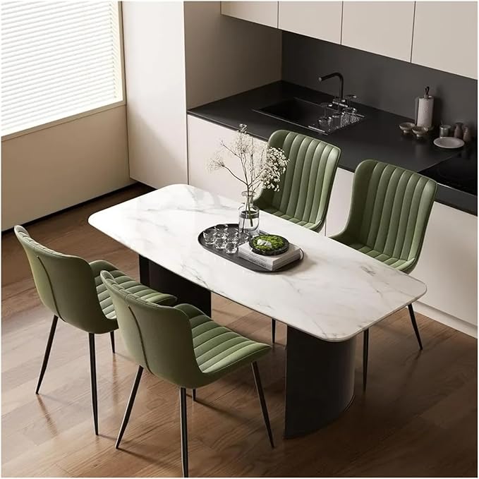 Adjustable Office Computer Chair with Armrest 2pcs Green Durability Leather Upholstered Dining Chairs with Metal Frame