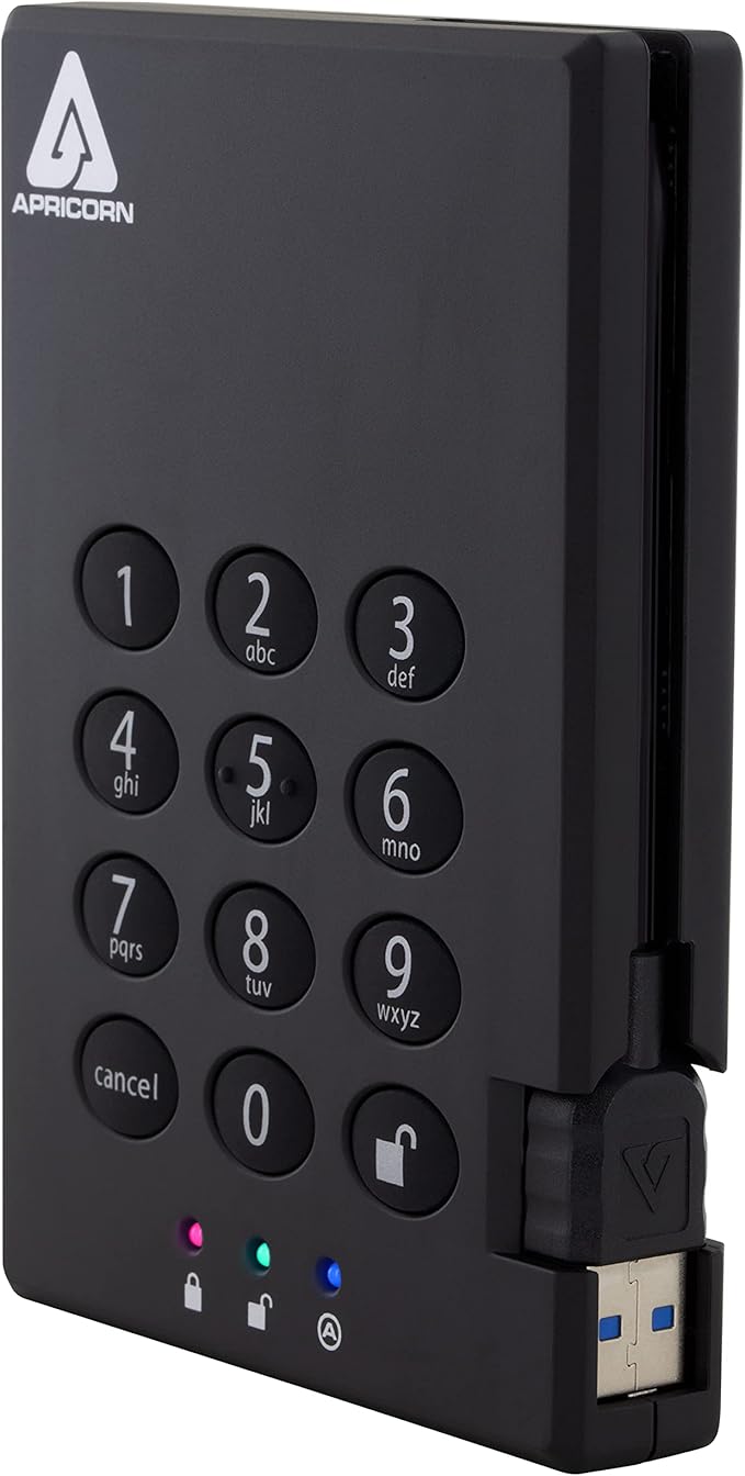 Apricorn 500GB Aegis Padlock USB 3.0 256-bit AES XTS Hardware Encrypted Portable External Hard Drive &amp Aegis Secure Key 3 NX 32GB 256-Bit Encrypted FIPS 140-2 Level 3 Validated Secure USB 3.0