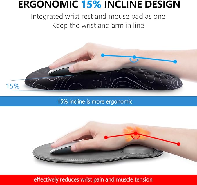 Mouse Pad Wrist Support Laokiiy 2 in1 Keyboard Wrist Rest+ Ergonomic Mouse Pad Non-Slip Wrist Rest for Computer Keyboard Made Easy Typing &amp Relieve Wrist Pain(Black White)