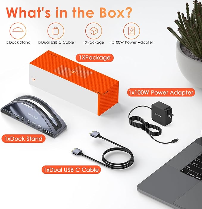 TobenONE MacBook Docking Station Dual 4K Monitor for M1-M5 Pro/Max 13-in-2 USB C Docking Station with 100W Power Adapter Laptop Dock Stand with 2 HDMI VGA 5 USB PD 3.0 RJ45 SD/Micro SD Audio