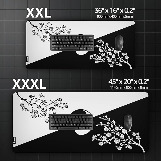 Hystar® Extended Gaming Mouse Pad | XXL 36 x 16 | 5mm Thick Waterproof Surface Smooth Polyester Fabric and Natural Rubber Base | Yin Yang