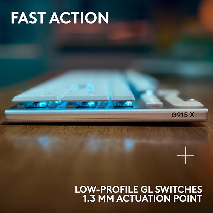 Logitech G915 X Lightspeed Low-Profile Wireless Gaming Keyboard Double-Shot PBT Keycaps Fully Programmable Keys RGB Backlighting Sleek Aluminum Finishing GL Brown Tactile Switches-PC/Mac - White