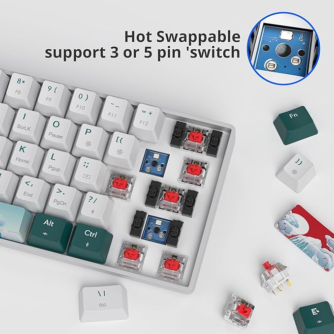 surmen Wireless Keyboard 60% Gaming Keyboard 60 Percent Hot Swappable RGB Mini Bluetooth BT5.0/USB-C Mechanical Keyboard with Software for Windows Mac Laptop (Gateron Red Green 61)