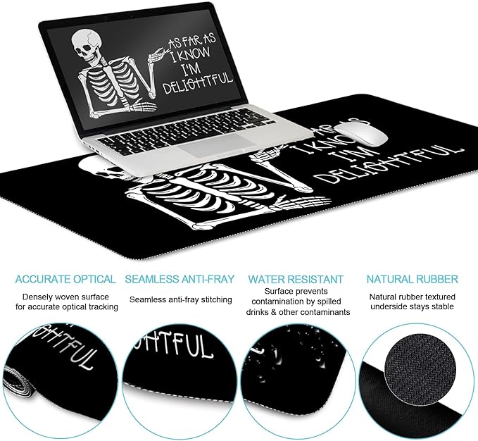 Ergonomic Mouse Pad with Wrist Rest Desk Mat Set Skeleton Gaming Mouse Pads Keyboard Mat Wrist Rest Cup Coaster Funny Office Desk Accessories