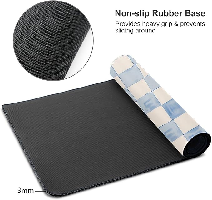Blue White Checkered Desk Cover MatExtended Large Mouse PadComputer Laptop Mat Desk Decor for Office Game Home 30x16 Inch