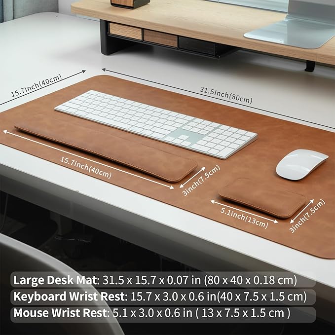 RENMTURE Large Mouse Pad and Keyboard Wrist Rest Desk Pad for Keyboard and Mouse Large Gaming Mouse Pad with Wrist Support Desk Mat for Work and Gaming (Brown)