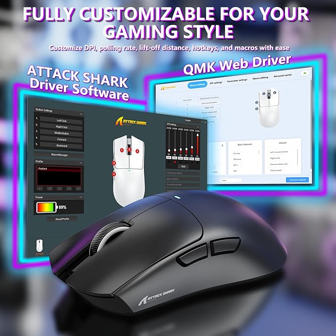 MAMBASNAKE Attack Shark X11SE Lightweight Wireless Gaming Mouse Tri-Mode 2.4G/USB-C Wired/BT 22K DPI PAW3311 Optical Sensor 59g 5 Programmable Buttons 300mAh Battery for PC/Mac(Black)