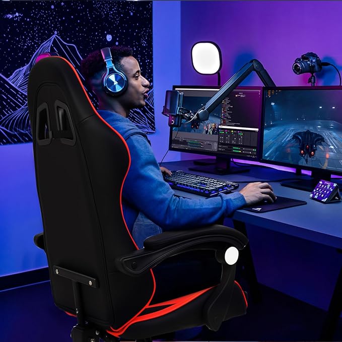 BorealBear Gaming Chair Office Chair Reclining High-Back PU Leather Computer Desk Chair with Headrest and Lumbar Support Suitable for Gaming Chairs Office Storage and More（Orange）