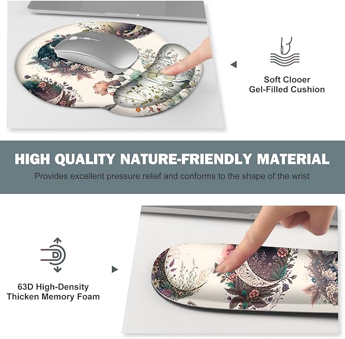 Large Desk Mat Cute Boho Plants Mouse Pad Apricot Desk Pad XXL Mousepad + Keyboard Wrist Rest+Mouse Wrist Rest+Coaster Desk Pad for Girl Women Home Office Decor Aesthetics Floar Butterfly Moon