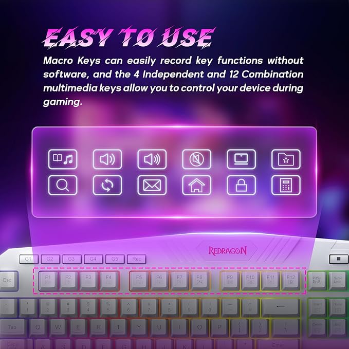 Redragon Updated Programmable Gaming Keyboard and Mouse RGB Backlit Keyboard Mouse with Software Independent Macro Record Keys Value Combo Set White - S101-3 PRO