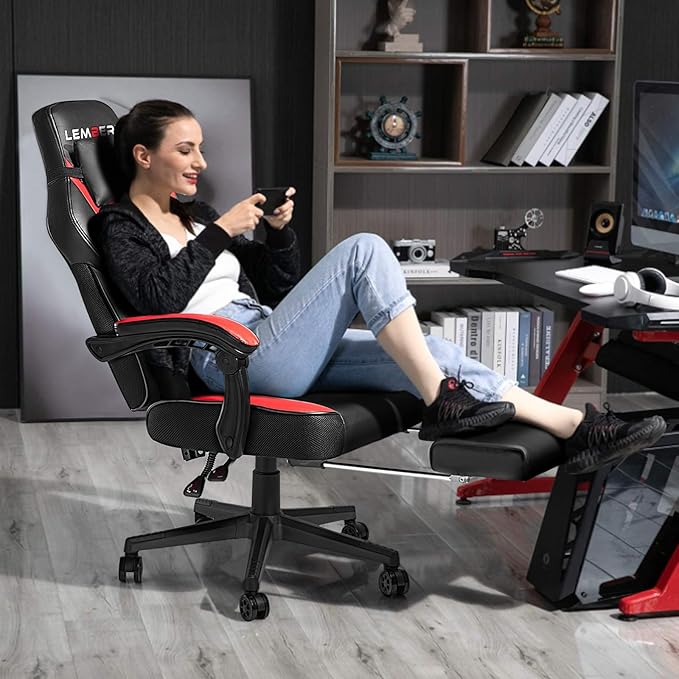 LEMBERI Video Game Chairs with footrest Big and Tall Gamer Chair for Adults 400lb Capacity Racing Style Computer Chair with Headrest and Lumbar Support