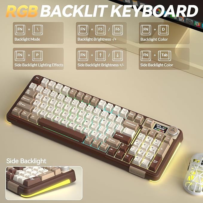 SOLAKAKA A99 Pro Mechanical Keyboard with LCD Screen &amp Metal Knob Wireless Gaming Keyboard with BT5.0/2.4GHz/USB-C Hot Swappable Creamy Keyboard Gasket Structure RGB Backlit for Win/Mac