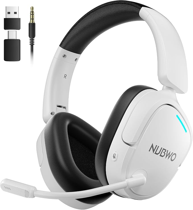 NUBWO Gaming Headset Wireless for PS5 PC PS4 - Dual 2.4G &amp Bluetooth Simultaneous Headphones EQ Sound Modes Noise-Canceling Mic 50-Hour Battery Comfortable Foldable Design 270g Lightweight