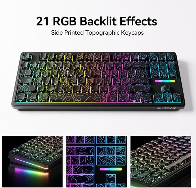 AUSDOM Wireless Mechanical Gaming Keyboard: 10000mAh Battery Tri-Mode 2.4G/BT5.3/USB-C Hot Swappable Custom Keyboard with RGB Backlit Side Printed PBT Keycaps 15-Layer Gasket Structure Topographic