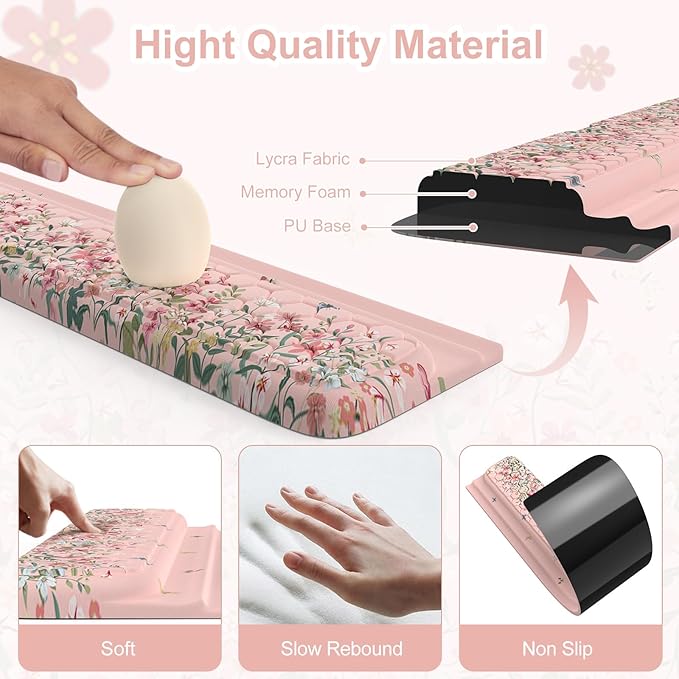 2 in 1 Keyboard Stand with Wrist Rest 3-Angle Adjustable Keyboard Riser for Typing Anti-Fatigue Memory Foam Wrist Support for Office Home (Pink)