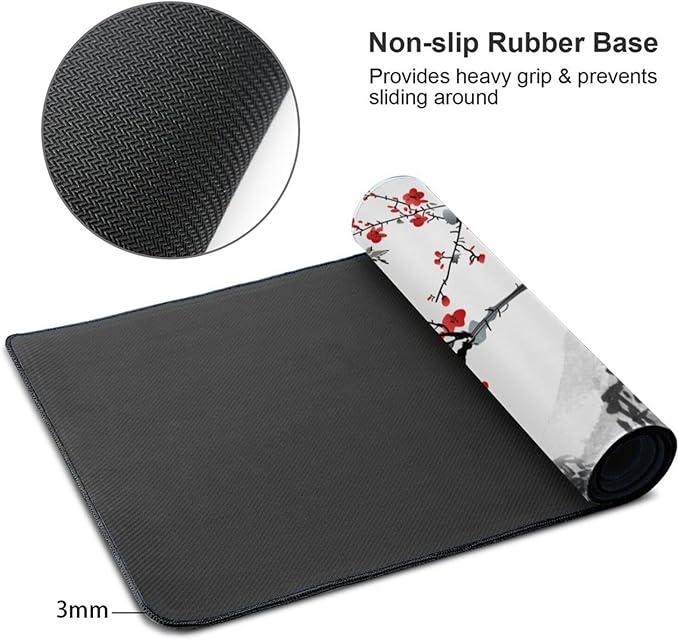 AQQA Extended Gaming Mouse Pad Cherry Blossoms Japanese XXXXL Full Desk Mousepad 48 x 24 Non Slip Desk Mat with Stitched Edge Computer Keyboard Mat for Office