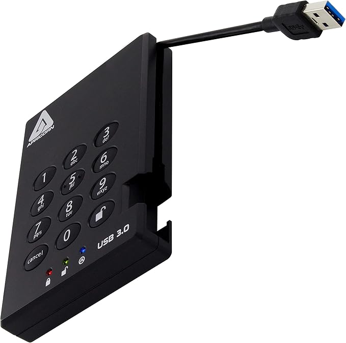 Apricorn 2TB Aegis Padlock USB 3.0 256-Bit AES XTS Hardware Encrypted Portable External Hard Drive (A25-3PL256-2000)