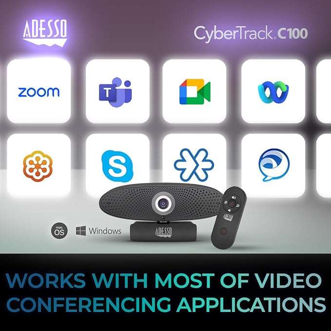 Adesso 4K Webcam for Conference and Meeting Room PC and Laptop with Remote Control Ultra HD Boardroom Camera with 8MP CMOS Sensor Adjustable View Angle 4X Zoom Clear Speaker and Microphone