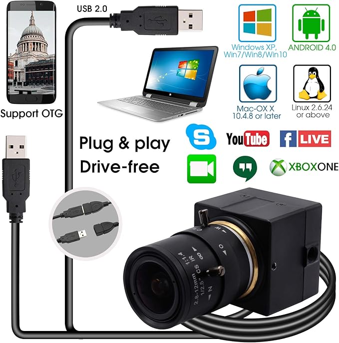 SVPRO USB Camera 1080P HD Webcam with Zoom Lens 2.8-12mmManual Focus Web Cam for ComputerH.264 Low Light Camera with Sony IMX323 Sensor for Streaming/Video Conference/Studio
