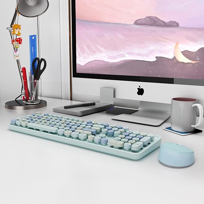 Wireless Keyboard and Mouse Combo 2.4G Full-Sized Ergonomic Keyboard Mouse 3 DPI Adjustable Cordless USB Keyboard and Mousefor PC/Computer/Laptop/Windows/Mac(Blue)