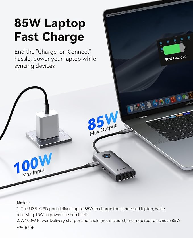 ORICO USB C Docking Station 6-in-1 Laptop Docking Station with HDMI 4K@30Hz 100W PD USB-A&ampC 3.0 USB C Dock Compatible with MackBook/Dell XPS/HP/Surface