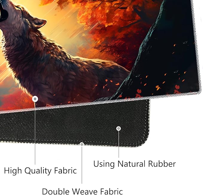 Mouse Pad Set Large Gaming Mouse Pad (31.5X 11.8 inches)+ Wrist Rest Pad + Coaster Ergonomic Wrist pad Home Office Desk Accessories Decor Supplies Wolf Howling Under The Moon