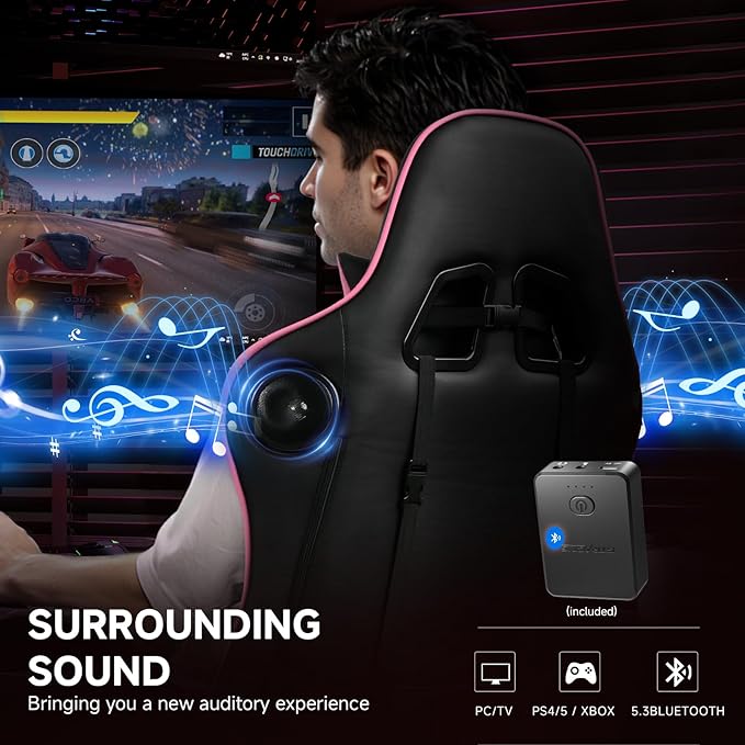 GTPLAYER Gaming ChairGamer Chair with Bluetooth and Adjustable BackrestSeat Height Adjustable Computer Chairs with 3D ArmrestsVideo Game Chair with Footrest Speakers (Colourful)