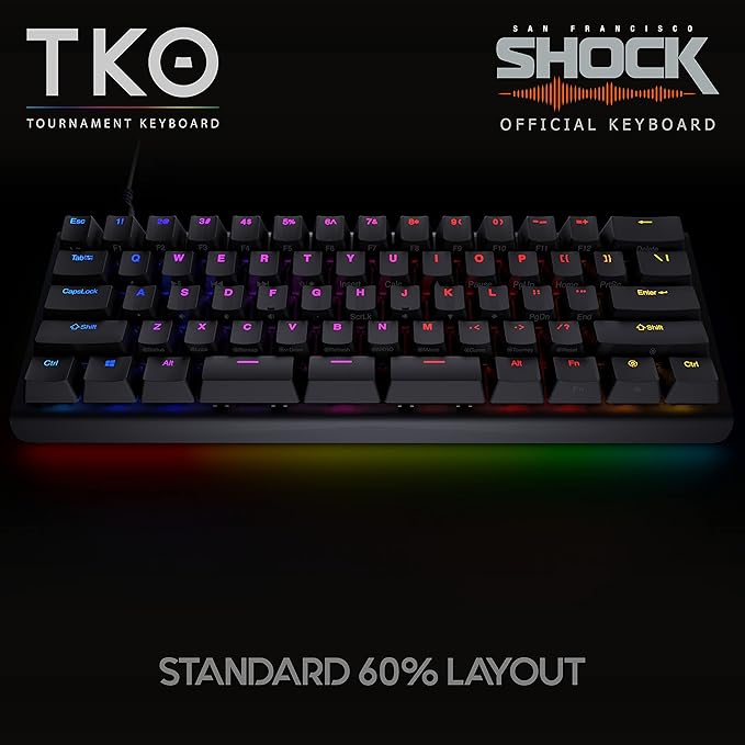 KINESIS Gaming TKO Mechanical Keyboard | Clicky White Switches | 60% Layout | Split Spacebar | Hotswap | PBT Keycaps | Aluminum Body | SF Shock Limited Edition Travel Case
