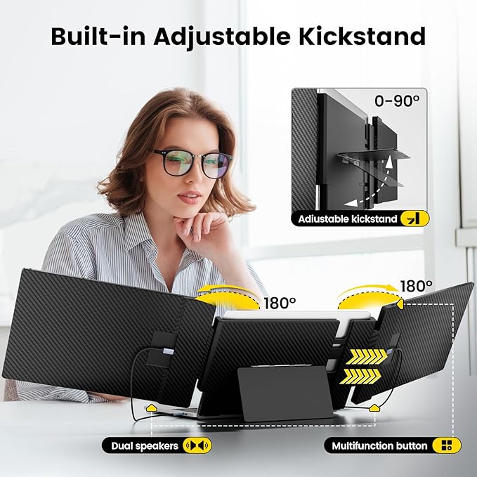 KEFEYA Laptop Screen Extender - 14.1 Portable Monitor for Laptop with Sturdy Metal Kickstand 1080P HD IPS Laptop Monitor Extender Plug and Play for Windows/Mac/Chrome Fits 13-17 Inch Laptops