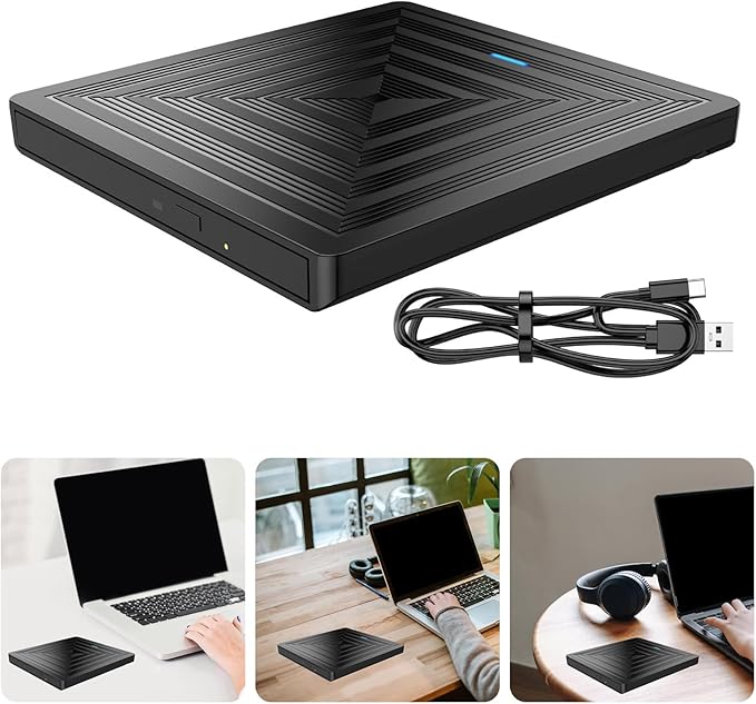 Portable USB3.0 External DVDs RWs Drive Fast Speed Burners for Laptop Desktop PC with Shockproof Design Travel Friendly External DVDs Burners