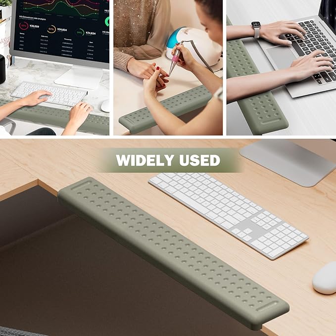 Leolee L-Shaped Desk Long Wrist Rest Elbow 60CM Grey Memory Foam Arm Rest for Desk with Non-Slip Base Ergonomic Desk Edge Cushion Wrist Support for Computer Keyboard Typing Office Home