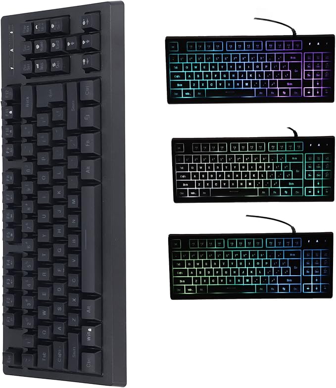GOWENIC RGB Gaming Keyboard USB Wired LED Backlit 87 Key Ergonomic Keyboard for PC Computer Gaming Work and Laptop Wired Keyboard for Typing
