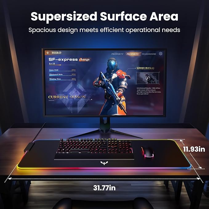 BladeHawks RGB Gaming Mouse Pad with 4Port USB Hub 14 Lighting Modes Oversize Anti-Slip Rubber Base Waterproof Coating Mouse Mat for Desk Laptop Computer PC Games Office
