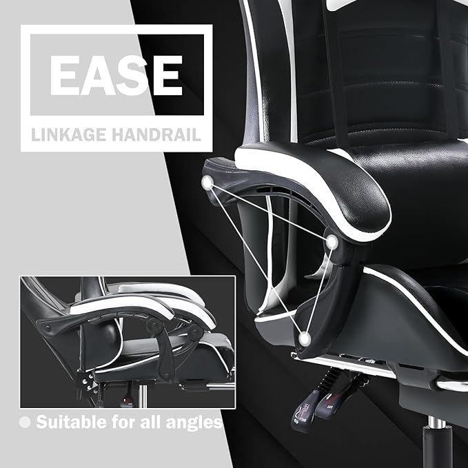 Gaming Chair Computer Chair with Footrest and Lumbar Support Ergonomic Video Game Chair with Headrest and 360°-Swivel Seat Height Adjustable Gamer Chair Office Desk Chair (White)
