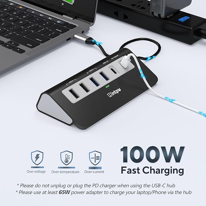 P9 USB C Hub INTPW 9-in-1 USB Multiport Adapter with 4K HDMI PD 100W USB-C and 2 USB A 3.0 5Gbps 2 USB A 2.0 SD/TF Card Reader Aluminum Powered USB Hub for PC iPhone 16/15 Series MacBook iPad