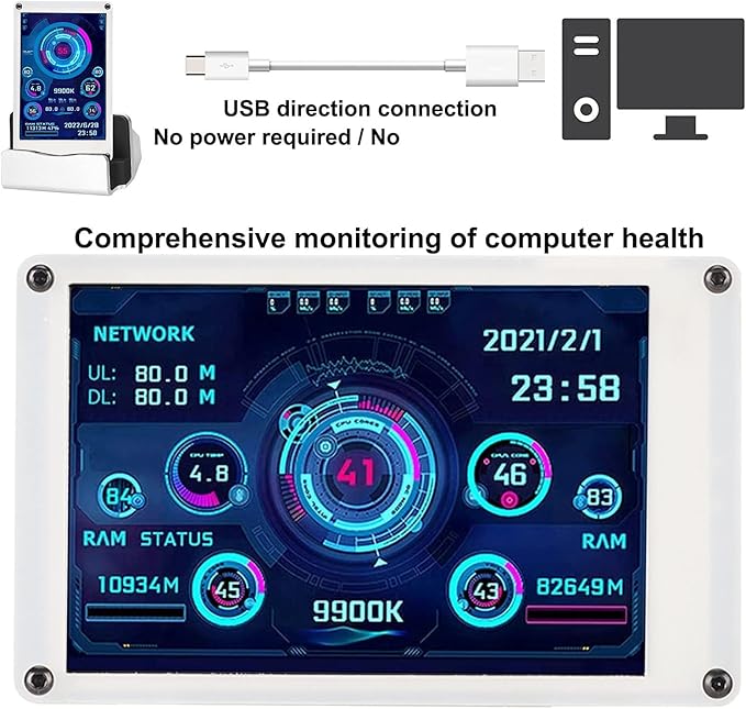 3.5in USB Screen PC CPU Data Monitor PC Sensor Panel Display Temperature MonitorComputer Monitor for aida64 for Linux Gifts