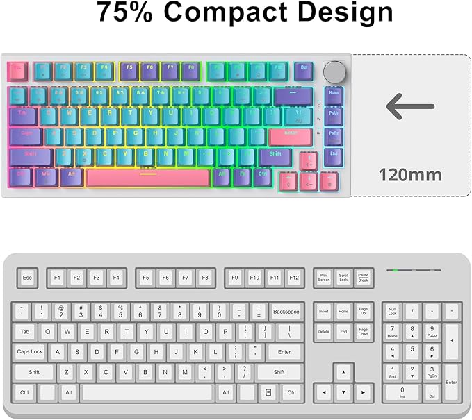 Fogruaden Wired Mechanical Keyboard 75% Percent Hot Swappable Red Switch TKL Mechanical Keyboard Gasket Mount RGB Backlit Compact Gaming Keyboard with Volume Knob(Joker)
