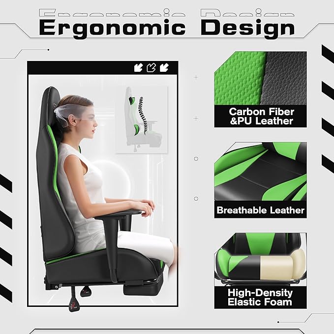 Homall Gaming Chairs Computer Chair with Footrest and Massage Lumbar Support Height Adjustable Game Chair with Headrest and Swivel Seat (Light Green)