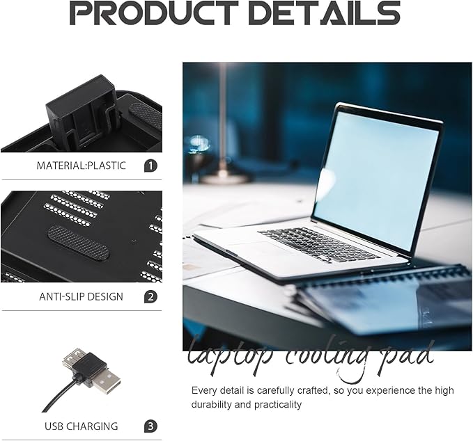 Sewroro Silent Laptop Cooling Pad with Non-Slip Anti-Skid Base Adjustable Black Laptop Stand for Desk Use Cooling Fan Holder