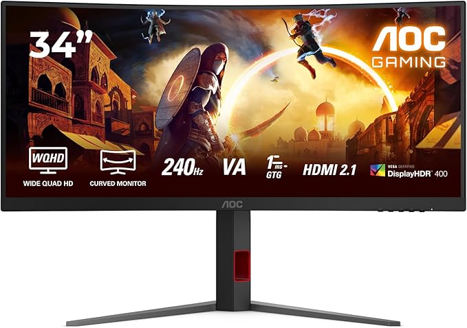AOC G4 Computer Monitor 86.4 Cm (34) 3440 X 1440 Pixels Wide W129161321 ((34) 3440 X 1440 Pixels Wide Quad Hd Led Black Red) (Renewed)