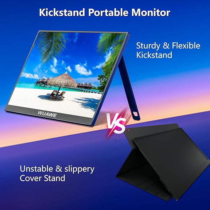 WUAWE 16 Inch Portable Gaming Monitor 1920x1200P FHD | 60hz Refresh Rate &amp HDR for PS5/Switch | Ultra-Thin 0.3 Built-in Speakers Eye Care | Plug&ampPlay for Laptop/Mac/Phone | Student Gift(Blue