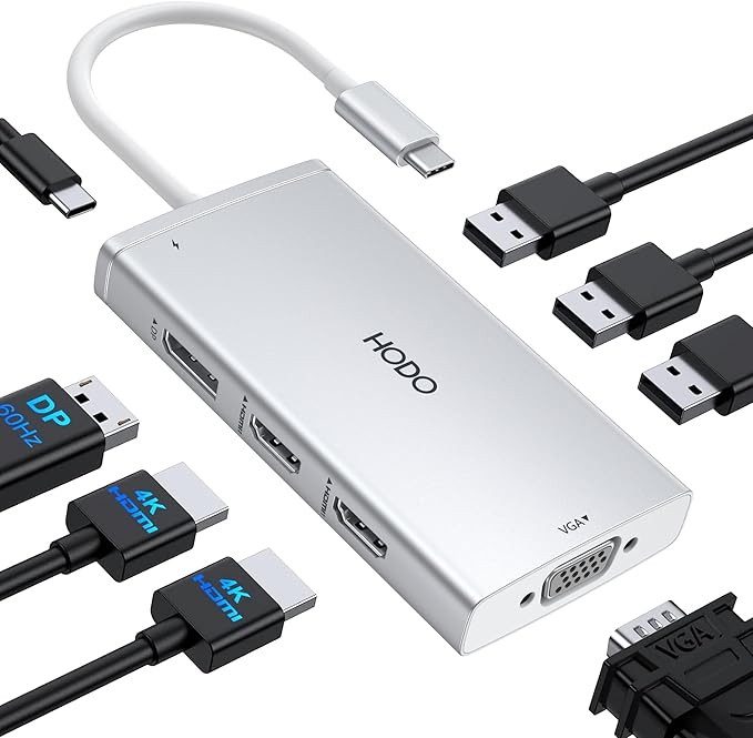 USB C Docking Station Dual Monitor Adapter for Dell HP Laptop Docking Station 3 Monitors Quadruple Display USB C Hub Dongle to 4K HDMI+DisplayPort+VGA100W PD 3USB2.0 8 in 1 Thunderbolt Dock