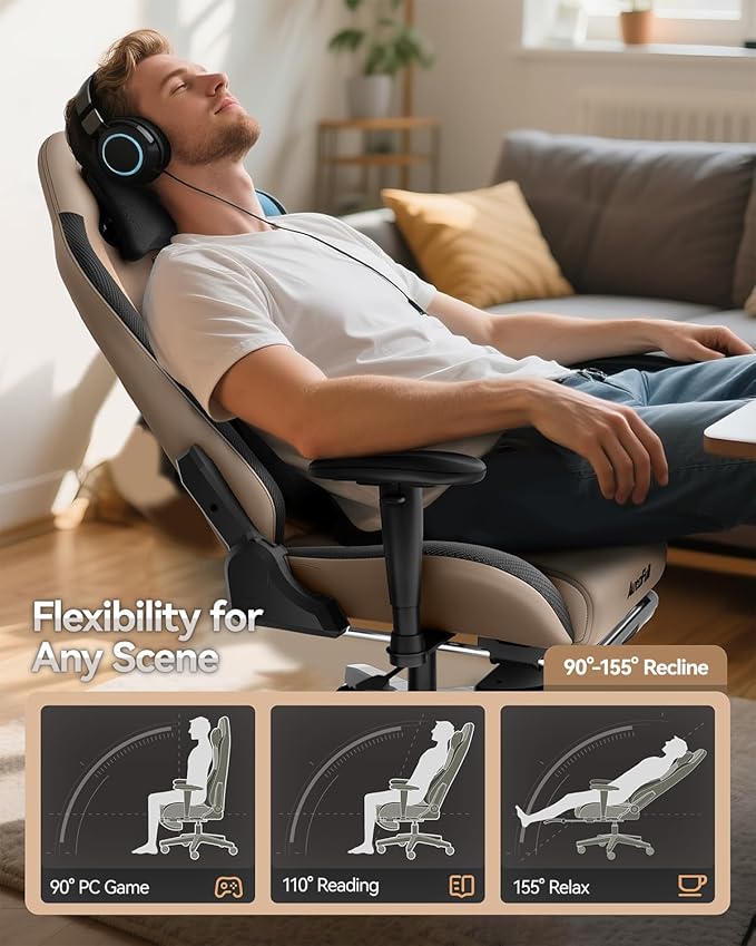 AutoFull C3 Gaming Chair Racing Style Gaming Chair with Ergonomic Lumbar SupportAdjustable High Back PU Leather PC Chair with FootrestBrown