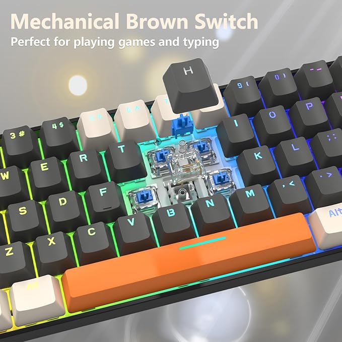 RK-T60 Wired 60% TKL Mechanical Gaming Keyboard Led Rainbow Backlight Ultra-Compact NKRO Linear Red Switch ABS Keycap RGB Honeycomb Mice Coiled Aviator Cable for Windows Laptop PS4/PC/WIN Gamer